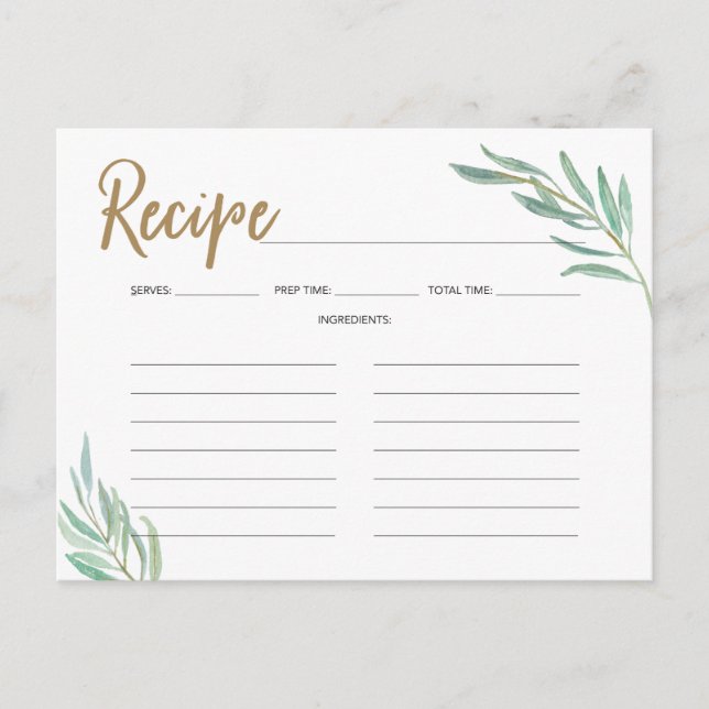 Recipe Cards - Rustikale Grünpflanzen Brautparty R Postkarte (Vorderseite)