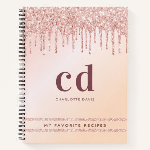Recipe Rose Gold Rosa Glitzer Monogramm modern Notizbuch