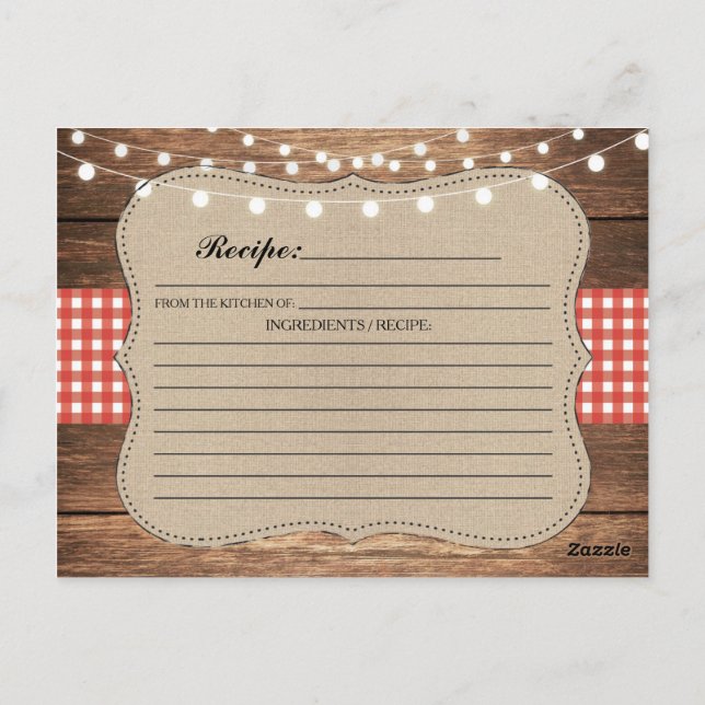 Recipe Wedding Brautparty Cards Roter Karo Postkarte (Rückseite)