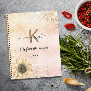 Recipes rose gold glitter sunflower monogram notizbuch
