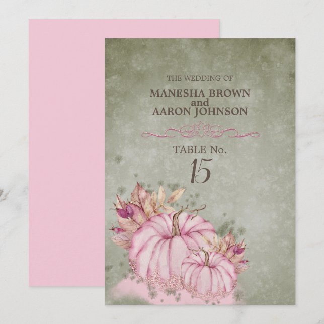 Récolte de citrouilles roses - Carte de table plat (Devant / Derrière)