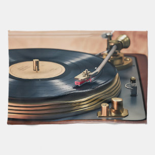 Record Player in Aktion Geschirrtuch