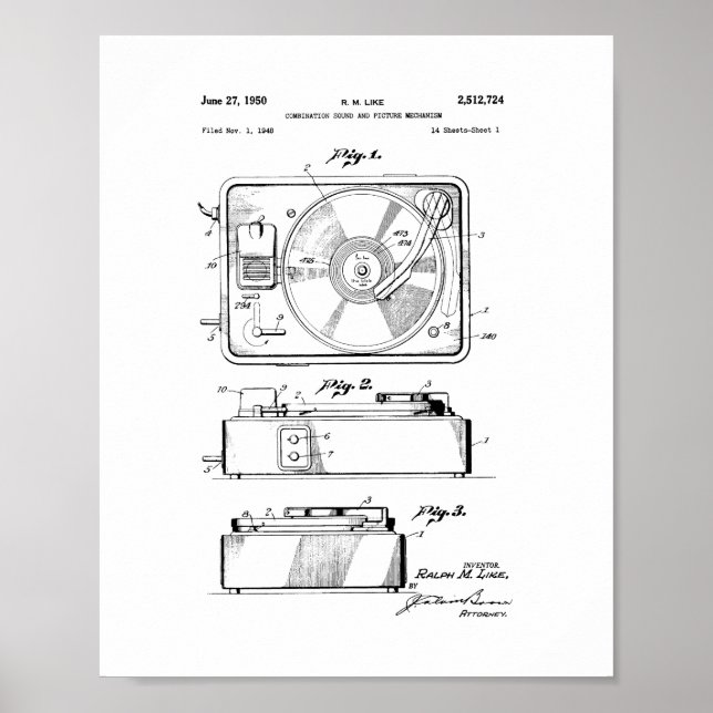 Record Player Patent Poster (Vorne)