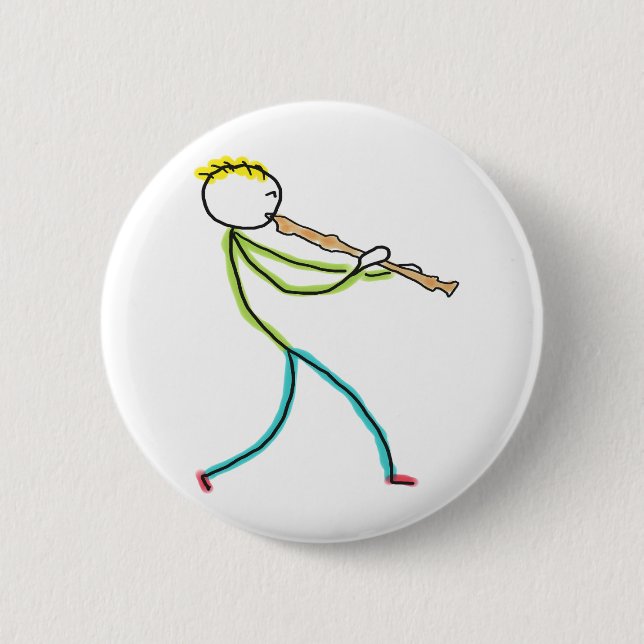 Recorder Playing Stickman Button (Vorderseite)