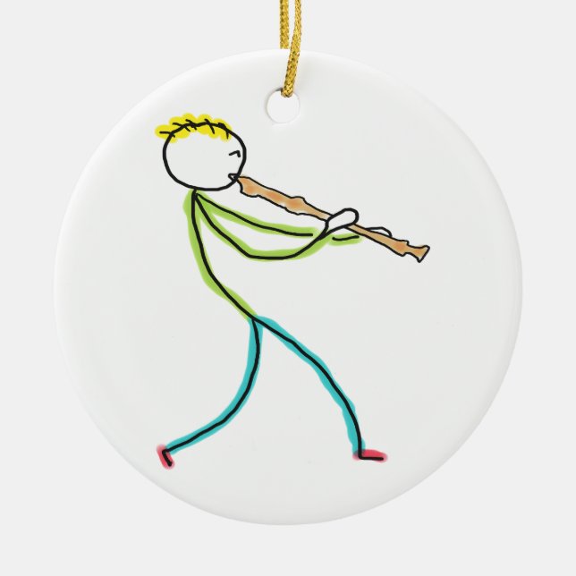 Recorder Playing Stickman Keramik Ornament (Vorne)