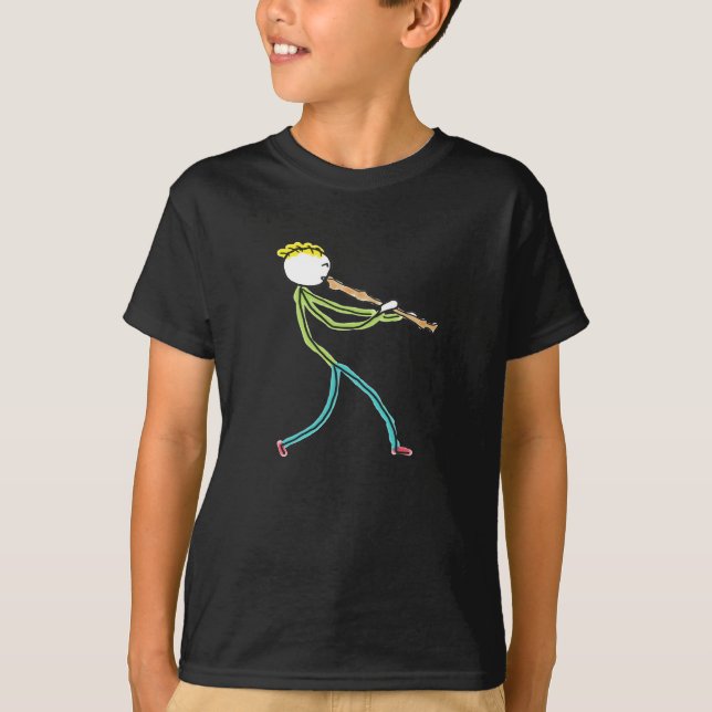 Recorder Playing Stickman T-Shirt (Vorderseite)