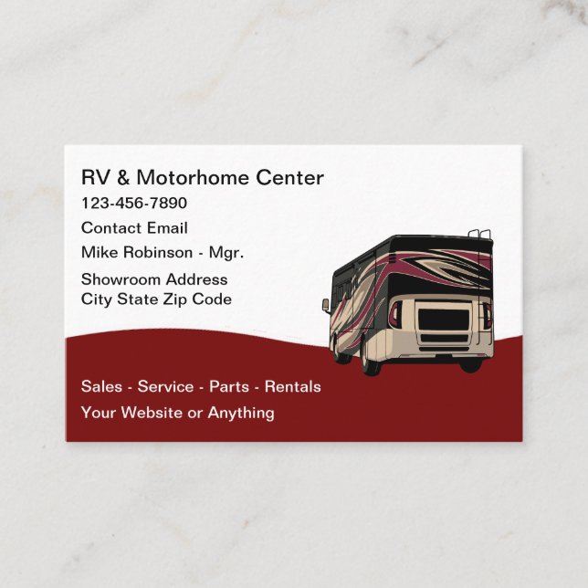 Recreational Motorhomes Sales And Service Visitenkarte (Vorderseite)