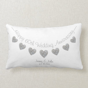 Rectangle 60e anniversaire de Mariage coussin de coeur en di