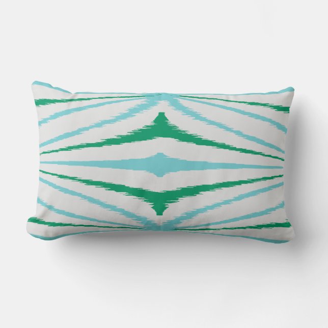 Rectangle Abstrait chic rayures vert turquoise coussin ikat (Recto)