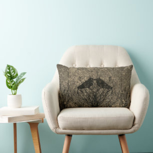 Rectangle Abstrait crow inséparable arbre gris blanc coussin