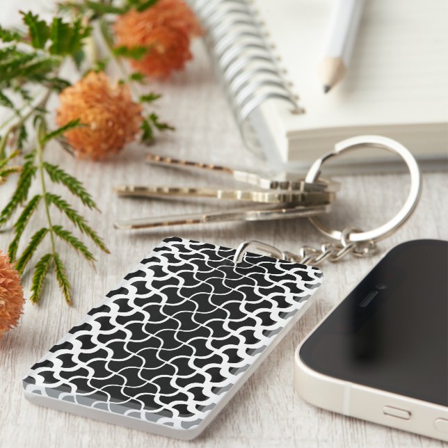 Rectangle Acrylique noir et blanc Porte - clé Abst (Devant droit)