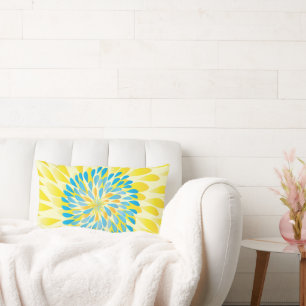 Rectangle Aqua Lime et Jaune Moderne Fleur Coussin Floral