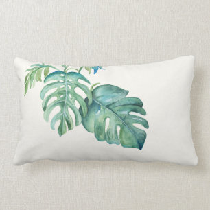 Rectangle Aquarelle Monstera Leaf Lumbar Coussin