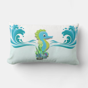 Rectangle Baby Seahorse   Coussin Lumbar bleu