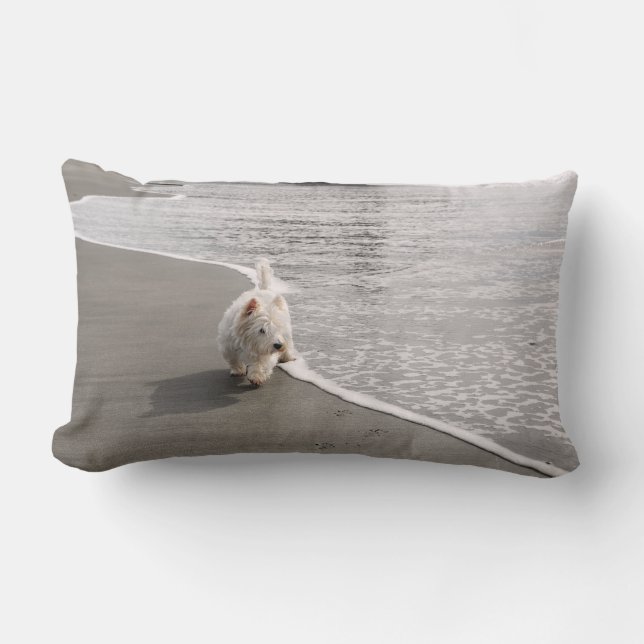 Rectangle Beachcombing Chien Westie Photo Lumbar Coussin (Recto)