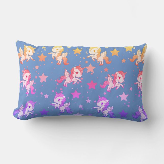 Rectangle Bébé violet et rose licornes Lumbar Coussin (Recto)