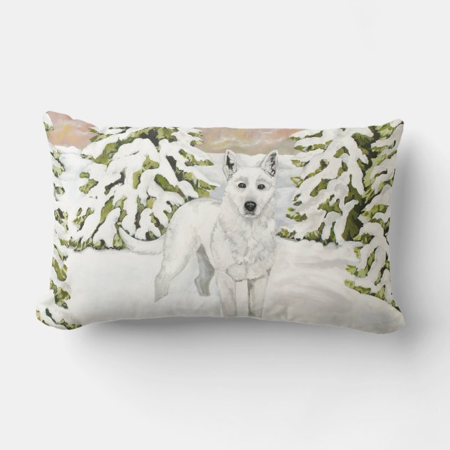 Rectangle Berger allemand blanc dans le coussin de neige (Recto)