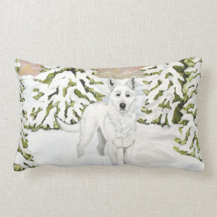 Rectangle Berger allemand blanc dans le coussin de neige