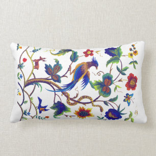 Rectangle Bird of Paradise Faux Jacobean Coussin de broderie