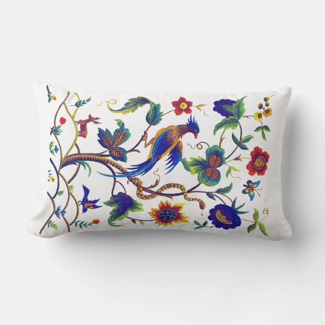 Rectangle Bird of Paradise Faux Jacobean Coussin de broderie (Recto)