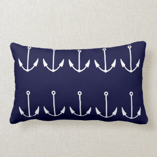 Rectangle BLANC Ancres sur COUSSIN BLEU MARINE