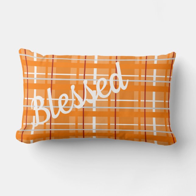 Rectangle Blessed Orange Plaid Lumbar Coussin avec Reverse (Recto)
