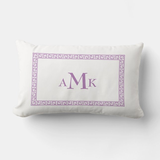 Rectangle Clé grecque violet Coussin Lumbar monogramme (Recto)