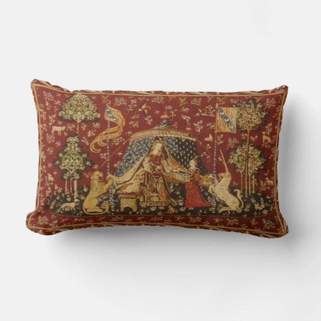 Rectangle Coussin antique de regard de tapisserie (Recto)