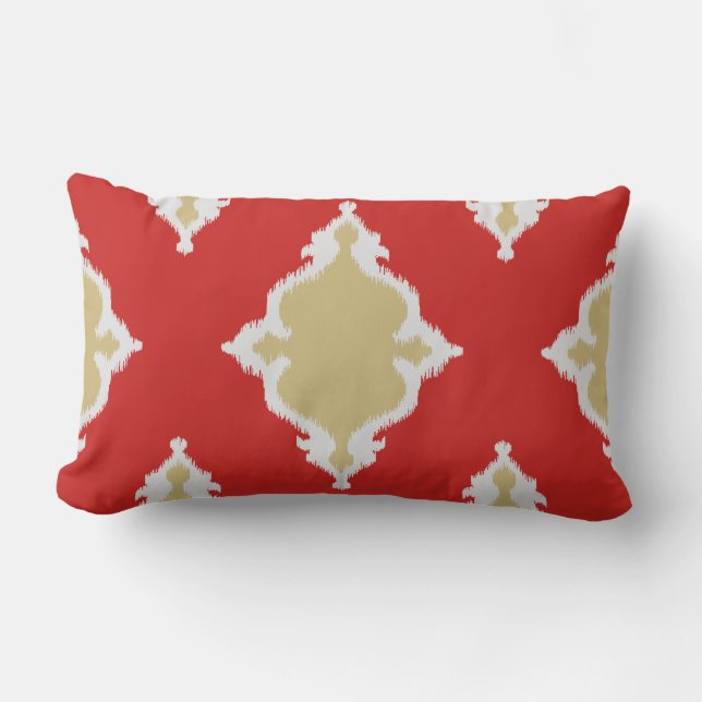 Rectangle Coussin chic moderne d'ikat de rouge et d'or (Recto)