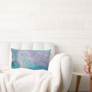 Rectangle Coussin d'accents rose bleu Abstrait Fluid Art