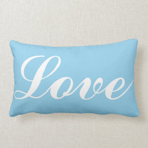 Rectangle Coussin de bois - Amour (bleu clair)