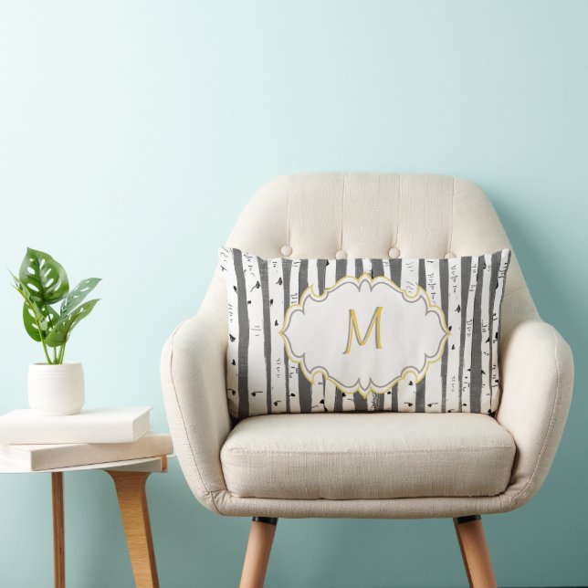 Rectangle Coussin de bouleau monogramme et lin (Chaise)