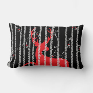 Rectangle Coussin de la forêt de Birch Noir et Rouge