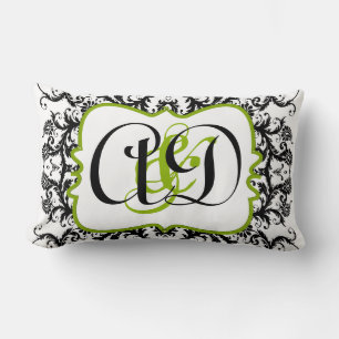 Rectangle Coussin de la mariée noire Damask Monogram