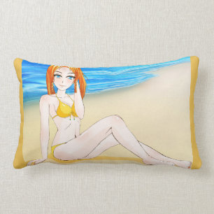 Rectangle Coussin de lit blond de fille d'Anime