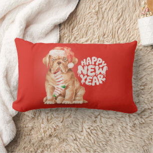 Rectangle Coussin de Noël Chien Mignon – Bonne Année Rouge