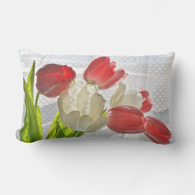 Rectangle Coussin de patio extérieur rouge tulipe blanche fl (Recto)