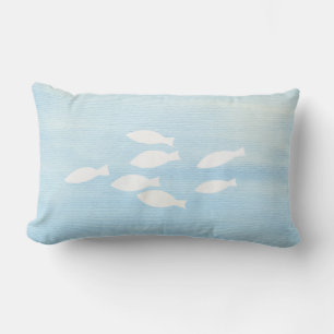 Rectangle Coussin de plage de poissons bleu et blanc