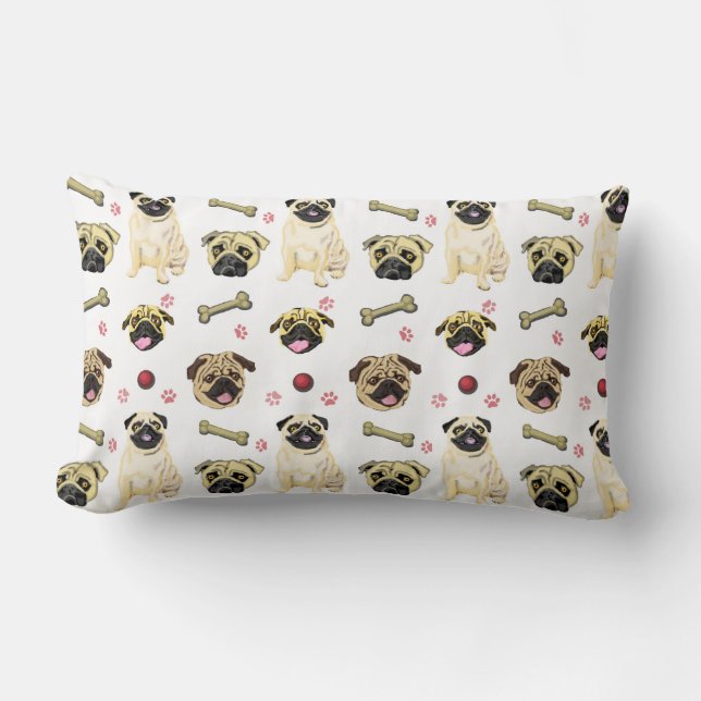 Rectangle Coussin de Pug Blanc (Recto)
