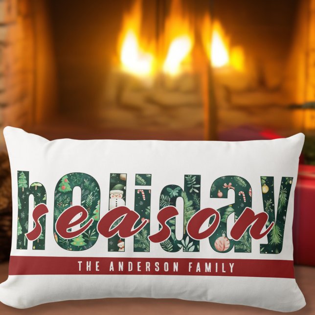 Rectangle Coussin de typographie de saison de vacances perso (Créateur téléchargé)