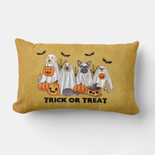 Rectangle Coussin des chiens fantômes d'Halloween (Recto)