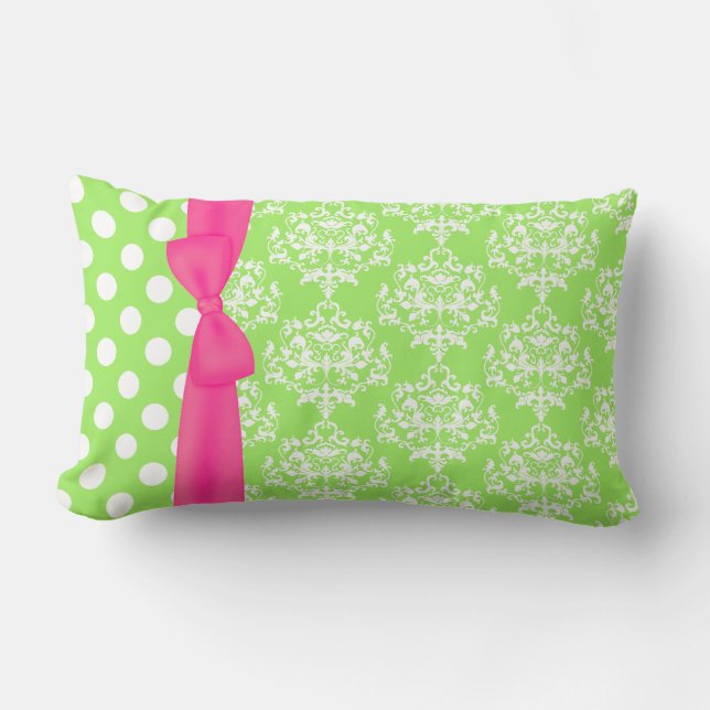 Rectangle Coussin design tendance rose et vert Monogramme (Recto)