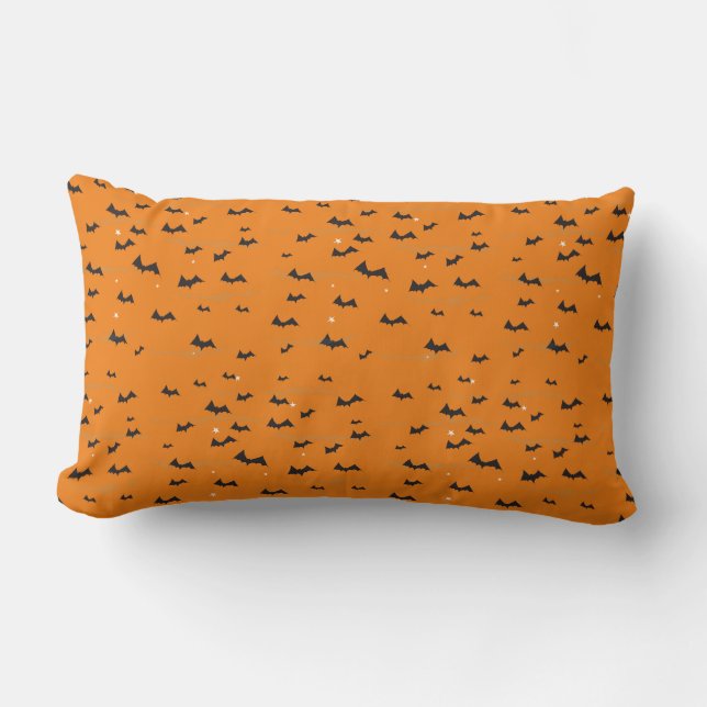 Rectangle Coussin d'Halloween de chauve-souris orange (Recto)