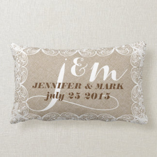 Rectangle Coussin en dentelle blanche et lin beige Faux Mari
