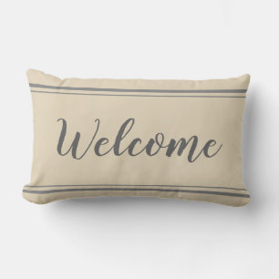 Rectangle Coussin en Gris et Beige de bienvenue