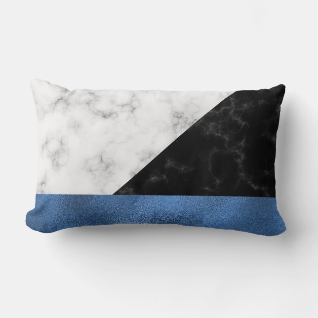 Rectangle Coussin en marbre clair gris bleu/noir (Recto)
