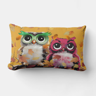 Rectangle Coussin Feuilles et hibou en chute