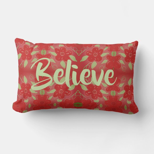 Rectangle Coussin floral rouge vibre (Recto)