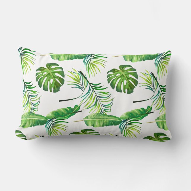 Rectangle Coussin Jeté - Feuilles Tropicales (Recto)