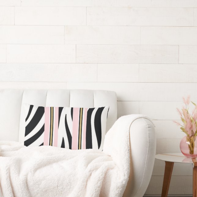 Rectangle Coussin Jeté Rayure Rose & Blanc Or Blck Léopard (Canapé)